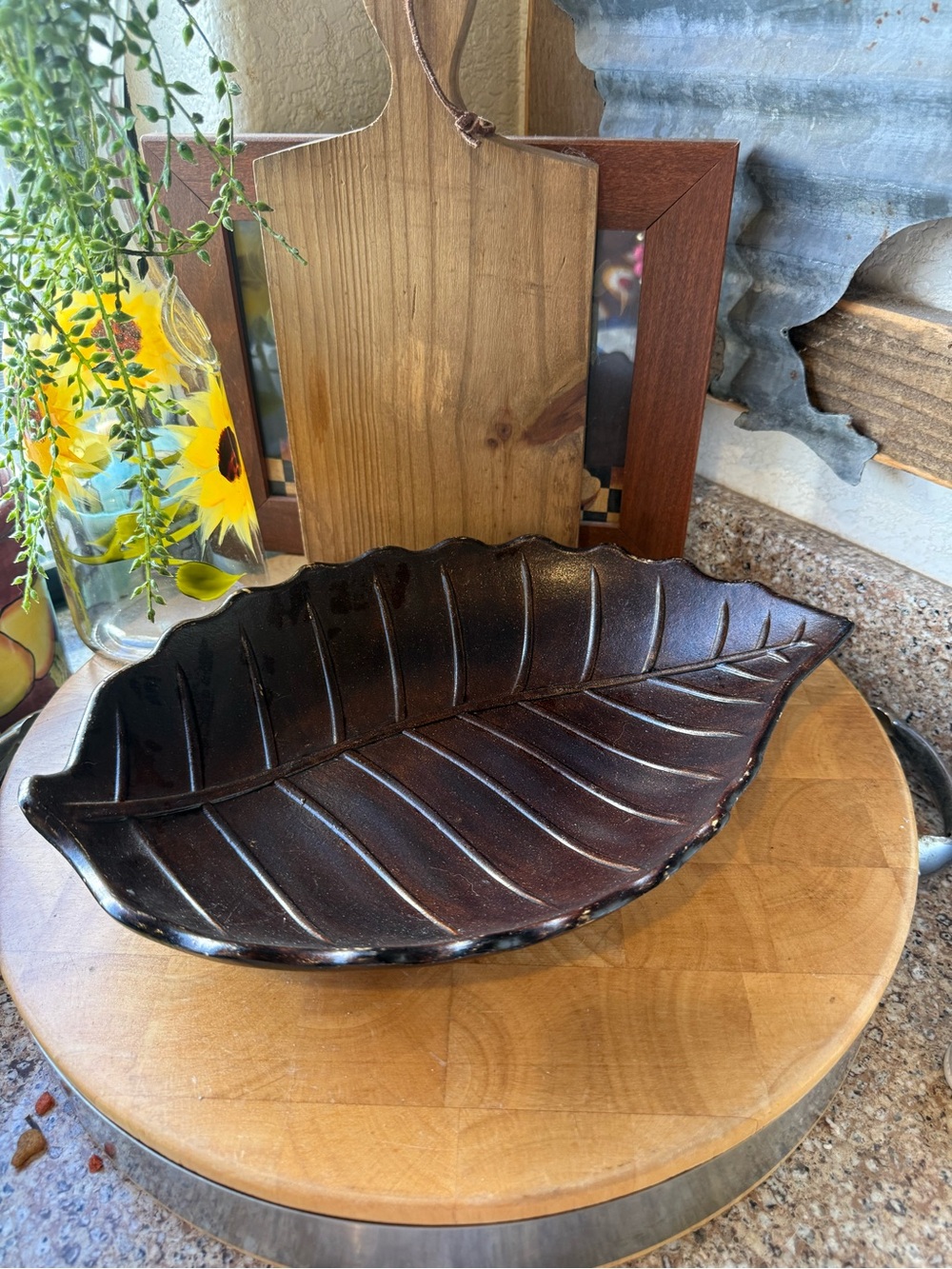 Leaf-Shaped Decorative Bowl - Dark Brown 10”